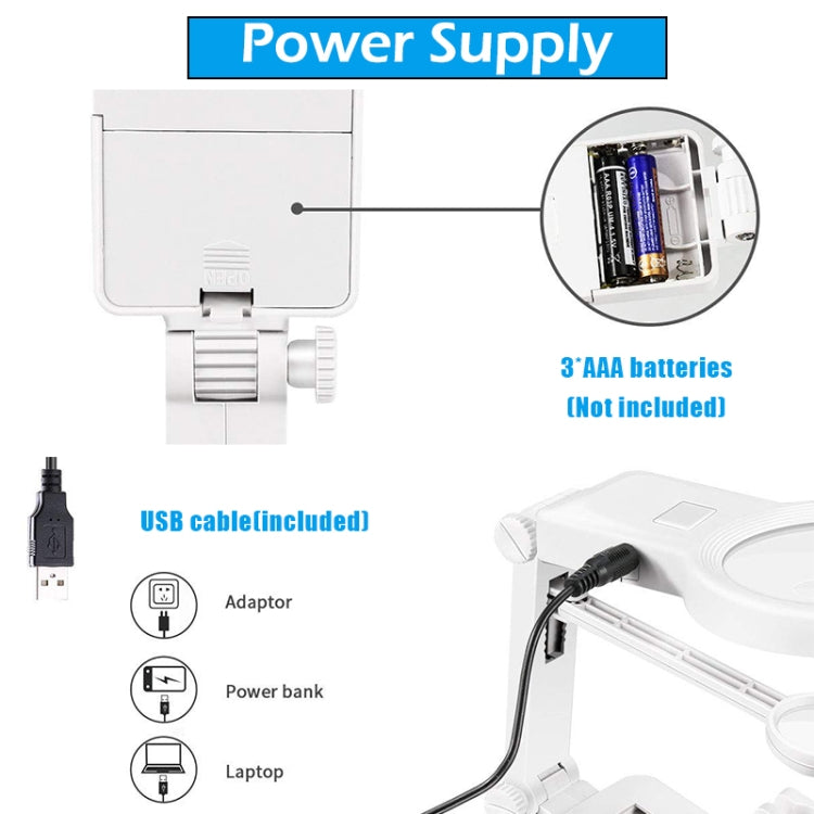 Lupa de inspección de reparación de soldadura de chip multifuncional de escritorio con luz LED, 3-45X Black, 3-45X White