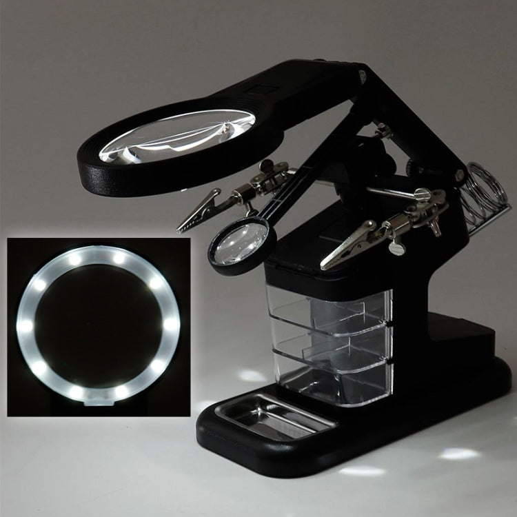 Lupa de inspección de reparación de soldadura de chip multifuncional de escritorio con luz LED, 3-45X Black, 3-45X White