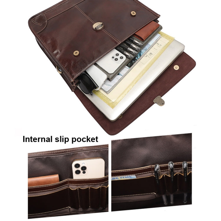 Maletín de cuero de vaca retro para hombre Bolso multifuncional para computadora portátil para computadora de 15.6 pulgadas