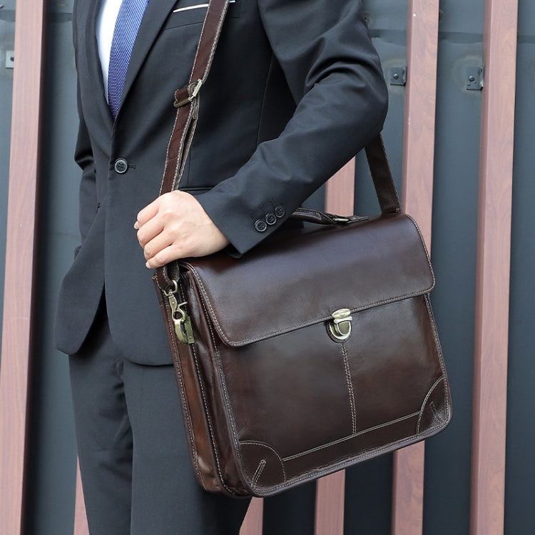 Maletín de cuero de vaca retro para hombre Bolso multifuncional para computadora portátil para computadora de 15.6 pulgadas