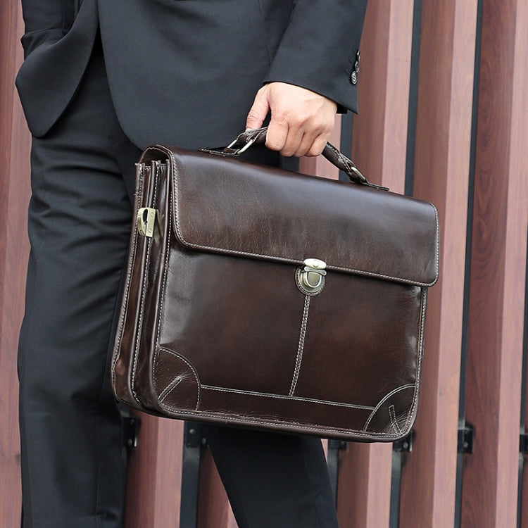 Maletín de cuero de vaca retro para hombre Bolso multifuncional para computadora portátil para computadora de 15.6 pulgadas