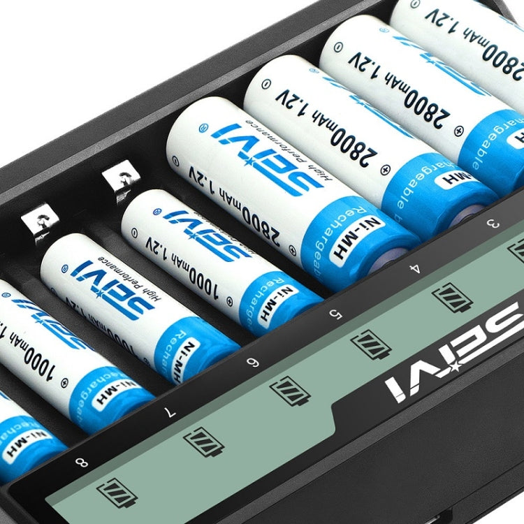 Cargador USB de batería NiMH de carga de cuna de ocho ranuras en pantalla SEIVI