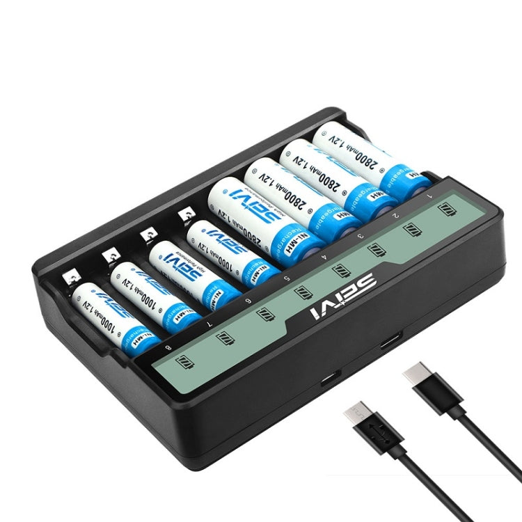 Cargador USB de batería NiMH de carga de cuna de ocho ranuras en pantalla SEIVI