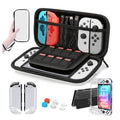 Juego de bolsa de almacenamiento de película templada con tapa de detección remota de carcasa de cristal para consola de juegos Switch OLED, Storage Bag+Crystal Case+Rocker Capx6+Tempered Film, White Storage Bag 14 In 1(Hand Rope)                      ...
