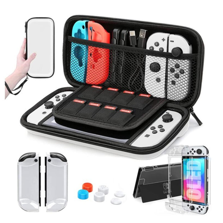Juego de bolsa de almacenamiento de película templada con tapa de detección remota de carcasa de cristal para consola de juegos Switch OLED, Storage Bag+Crystal Case+Rocker Capx6+Tempered Film, White Storage Bag 14 In 1(Hand Rope)                      ...