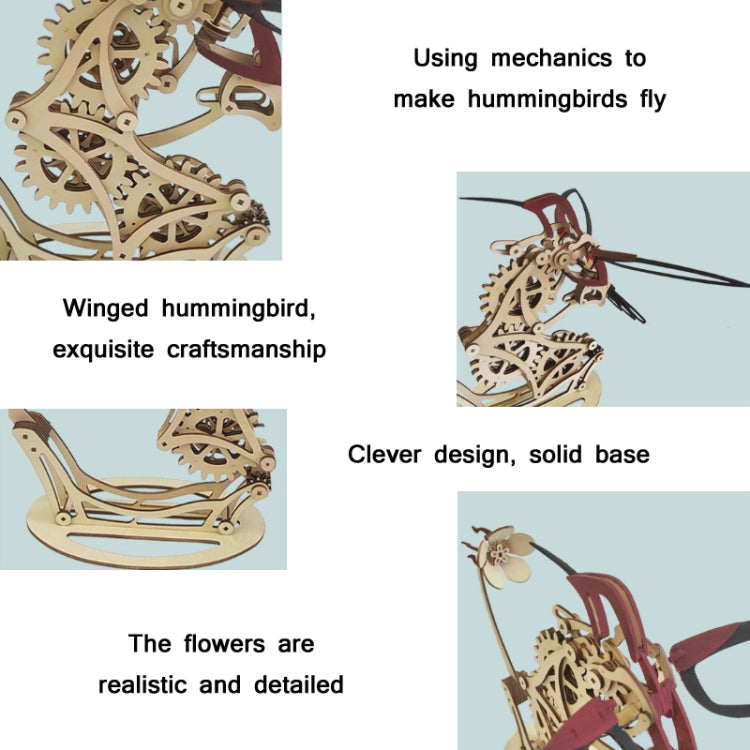 Modelo de rompecabezas ensamblado a mano de colibrí mecánico de madera 3D, Hummingbird