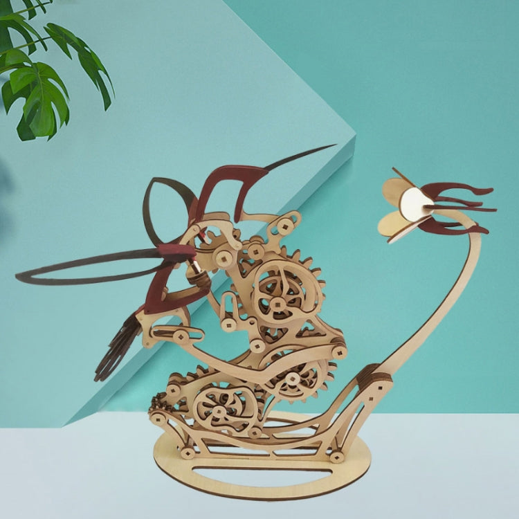 Modelo de rompecabezas ensamblado a mano de colibrí mecánico de madera 3D, Hummingbird