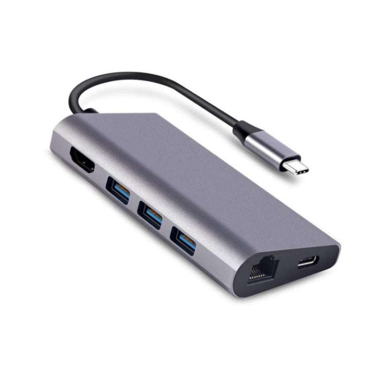 8 en 1 Tipo-c a HDMI+RJ45 Puerto de red+3USB3.0+Estación de acoplamiento PD