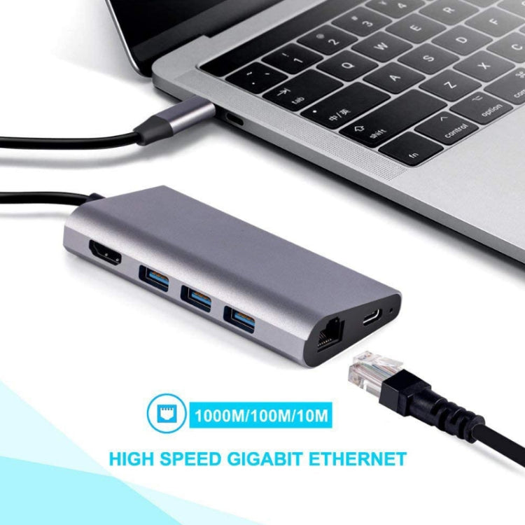 8 en 1 Tipo-c a HDMI+RJ45 Puerto de red+3USB3.0+Estación de acoplamiento PD