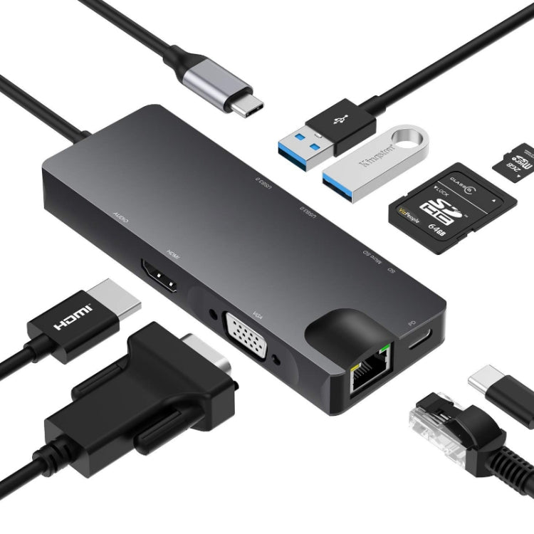 Estación de acoplamiento 8 en 1 tipo C a HDMI + VAG Gigabit RJ45 + USB3.0