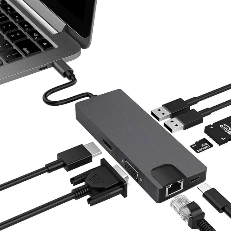Estación de acoplamiento 8 en 1 tipo C a HDMI + VAG Gigabit RJ45 + USB3.0
