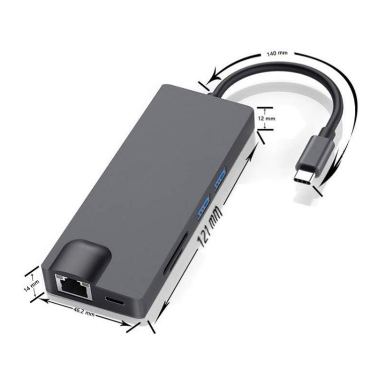 Estación de acoplamiento 8 en 1 tipo C a HDMI + VAG Gigabit RJ45 + USB3.0