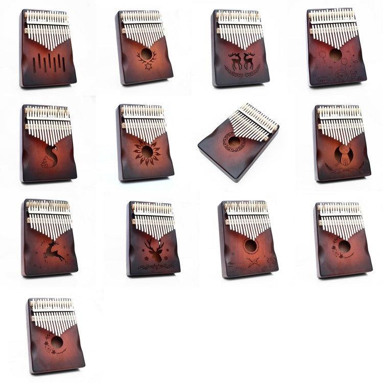 Piano de dedo portátil Radian Design de 17 tonos, Flowing Water, Hexagram, Couple Deer, Forest Party, Squirrel, Sun God, Lucky Clouds, Cat, Reindeer, One Deer, Moon Rabbit, Crane in the Cloud, Blooming Flowers
