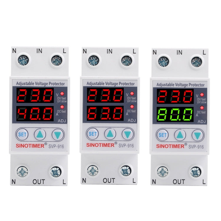 SINOTIMER SVP-916 Protector de bajo voltaje de sobrevoltaje ajustable con restablecimiento automático, corriente:, 40A, 63A, 80A