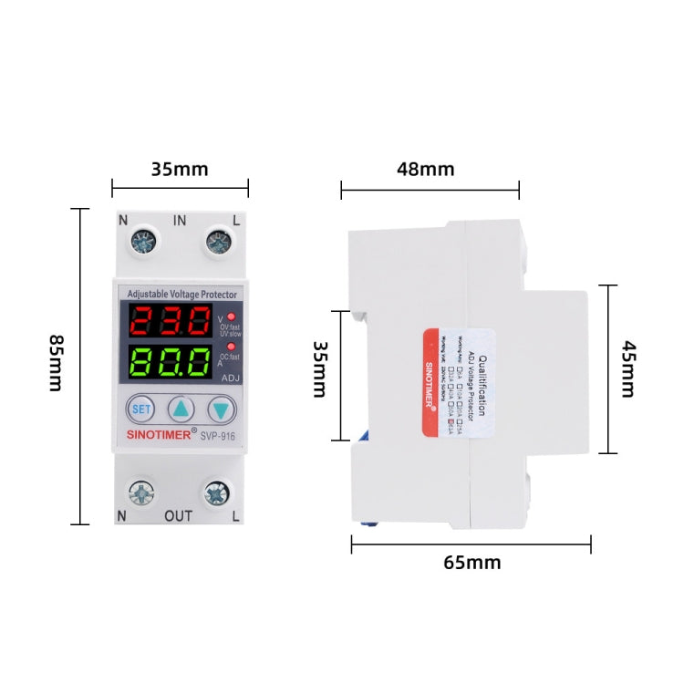 SINOTIMER SVP-916 Protector de bajo voltaje de sobrevoltaje ajustable con restablecimiento automático, corriente:, 40A, 63A, 80A