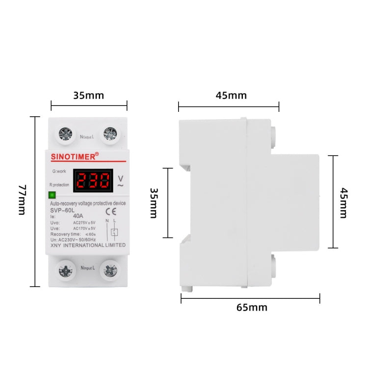 SINOTIMER 220V LED Pantalla digital Retardo Restablecimiento automático Protector de bajo voltaje, SVP-60L