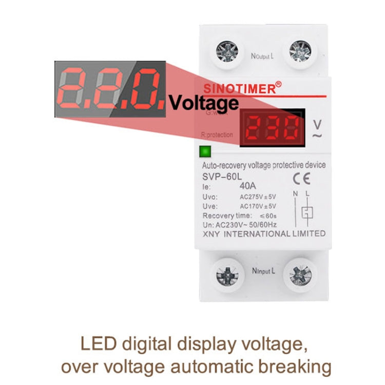 SINOTIMER 220V LED Pantalla digital Retardo Restablecimiento automático Protector de bajo voltaje, SVP-60L