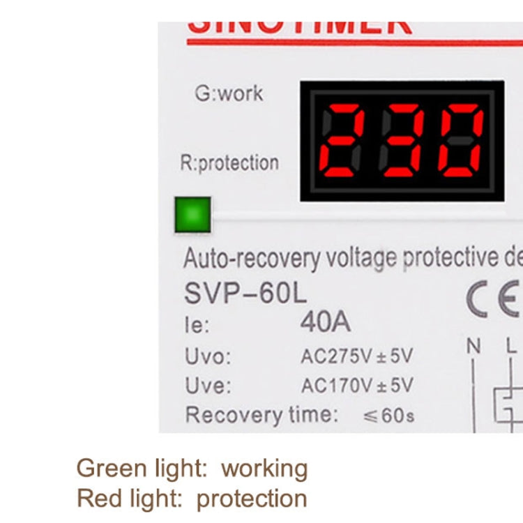 SINOTIMER 220V LED Pantalla digital Retardo Restablecimiento automático Protector de bajo voltaje, SVP-60L