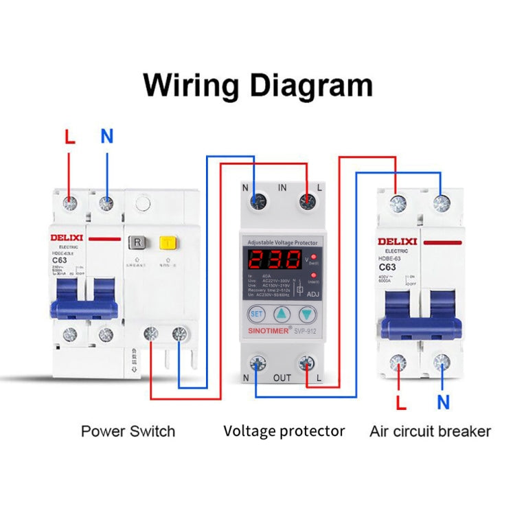 SINOTIMER SVP-912 Protector de bajo voltaje inteligente de restablecimiento automático ajustable, corriente:, 40A, 63A, 80A