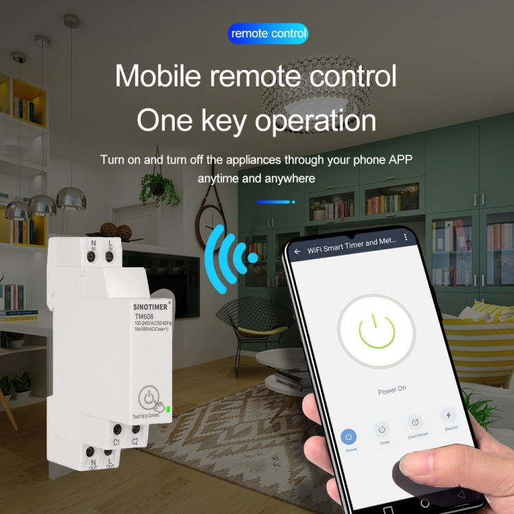 SINOTIMER TM608 Smart WiFi Medidor de potencia monofásico Aplicación móvil Home Rail Meter 16A 100-240V, TM608