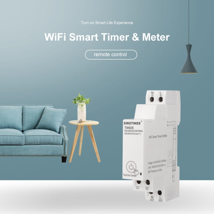 SINOTIMER TM608 Smart WiFi Medidor de potencia monofásico Aplicación móvil Home Rail Meter 16A 100-240V, TM608