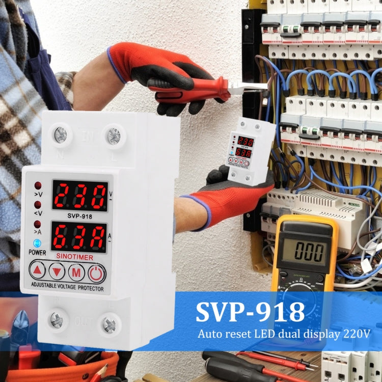SINOTIMER SVP-918 Protector de bajo voltaje inteligente de restablecimiento automático ajustable, corriente:, 40A, 63A
