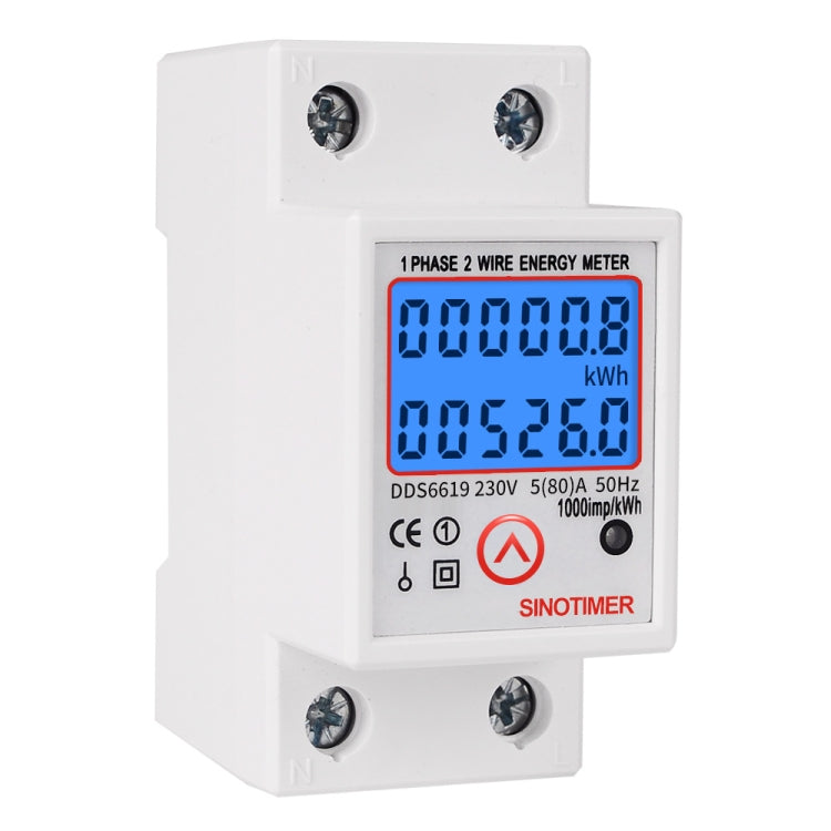 SINOTIMER DDS6619-526L-2 puede restablecer la pantalla de retroiluminación cero medidor de energía eléctrica de riel monofásico, DDS6619-526L-2