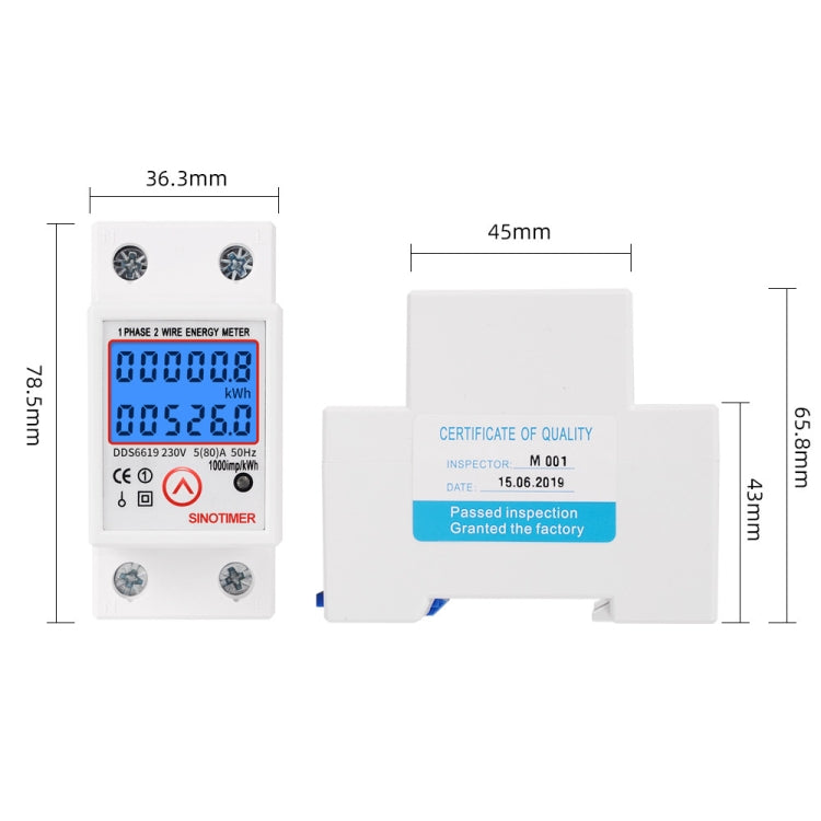 SINOTIMER DDS6619-526L-2 puede restablecer la pantalla de retroiluminación cero medidor de energía eléctrica de riel monofásico, DDS6619-526L-2