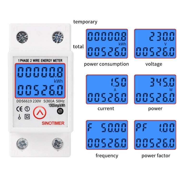 SINOTIMER DDS6619-526L-2 puede restablecer la pantalla de retroiluminación cero medidor de energía eléctrica de riel monofásico, DDS6619-526L-2