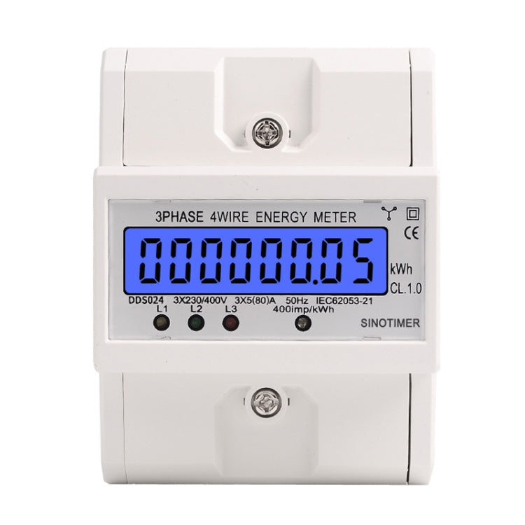 SINOTIMER Medidor de electricidad tipo riel con retroiluminación trifásica 5-100A 400V, DDS024, DDS024T
