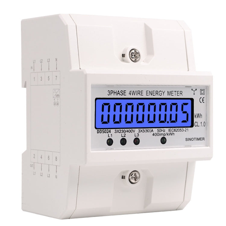 SINOTIMER Medidor de electricidad tipo riel con retroiluminación trifásica 5-100A 400V, DDS024, DDS024T