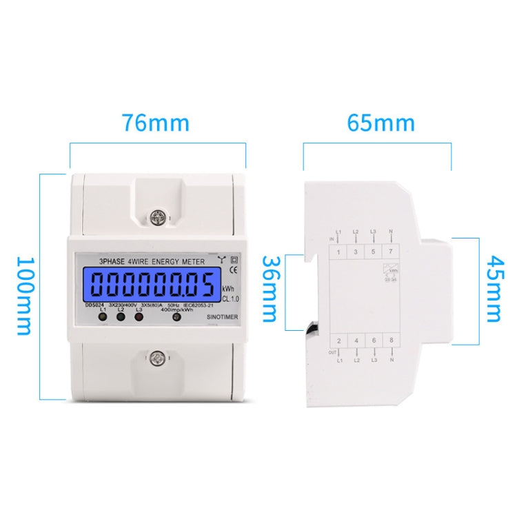 SINOTIMER Medidor de electricidad tipo riel con retroiluminación trifásica 5-100A 400V, DDS024, DDS024T