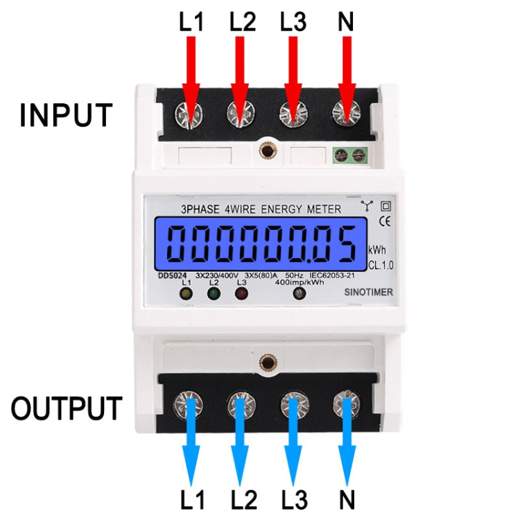 SINOTIMER Medidor de electricidad tipo riel con retroiluminación trifásica 5-100A 400V, DDS024, DDS024T