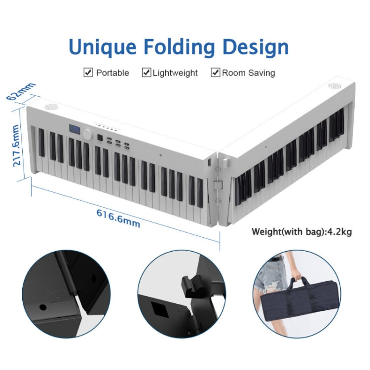 Piano eléctrico plegable inteligente portátil de 88 teclas, enchufe de la UE, PJ88C White, PJ88C Black, PJ88CD Black With Light