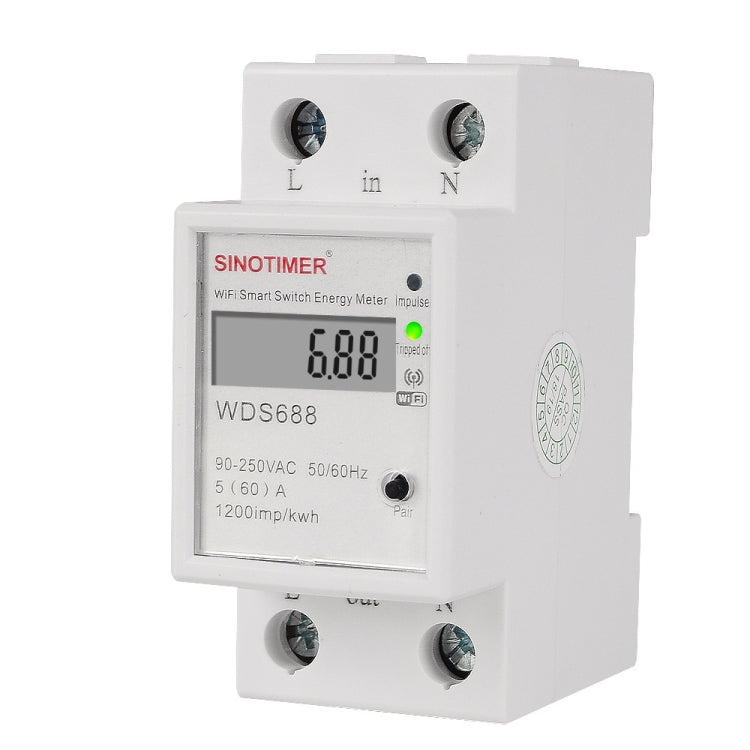 SINOTIMER WDS688 Medidor de potencia monofásico WiFi inteligente Aplicación móvil Medidor de riel doméstico 5-60A 230V, WDS688