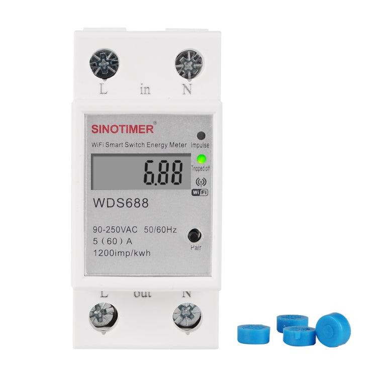 SINOTIMER WDS688 Medidor de potencia monofásico WiFi inteligente Aplicación móvil Medidor de riel doméstico 5-60A 230V, WDS688