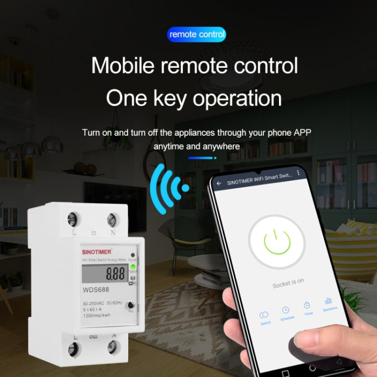 SINOTIMER WDS688 Medidor de potencia monofásico WiFi inteligente Aplicación móvil Medidor de riel doméstico 5-60A 230V, WDS688