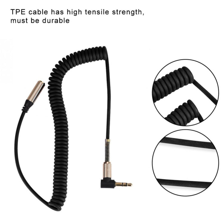 5PCS 3.5MM Macho a hembra Codo Resorte Línea de audio retráctil, Longitud del cable: 1.5m