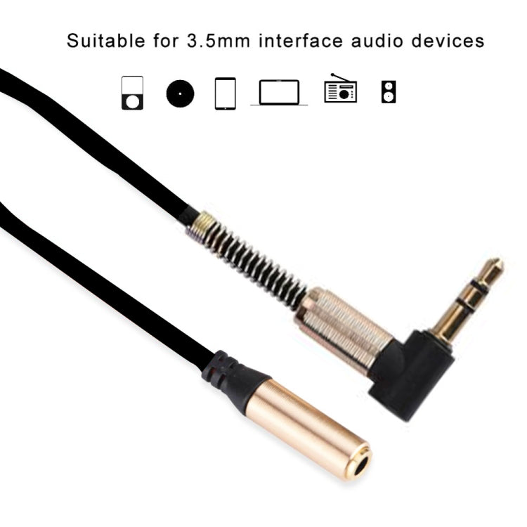 5PCS 3.5MM Macho a hembra Codo Resorte Línea de audio retráctil, Longitud del cable: 1.5m