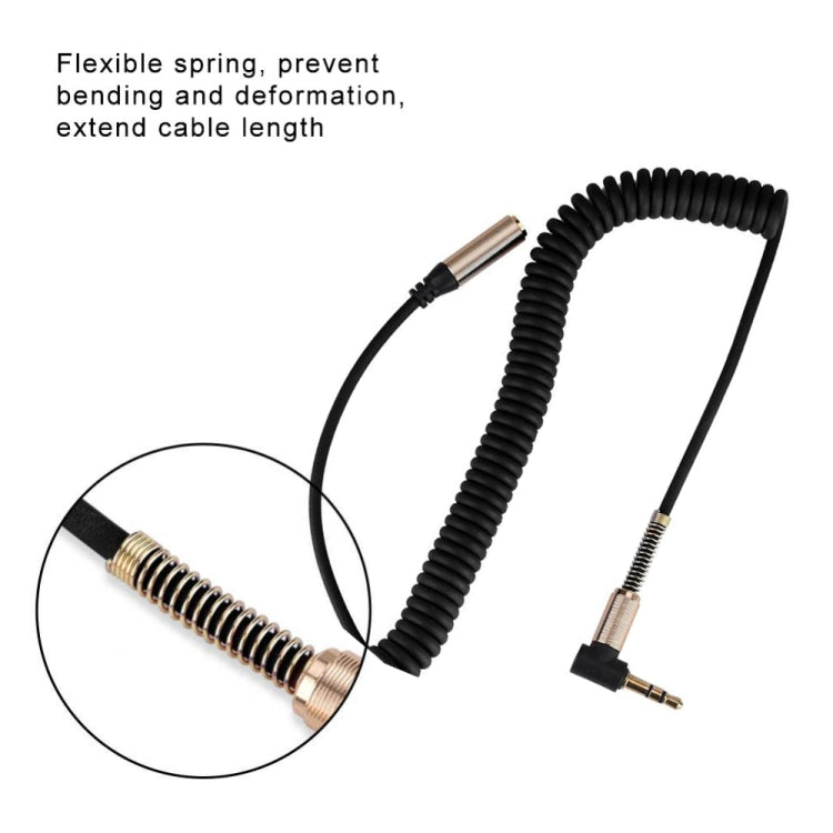 5PCS 3.5MM Macho a hembra Codo Resorte Línea de audio retráctil, Longitud del cable: 1.5m