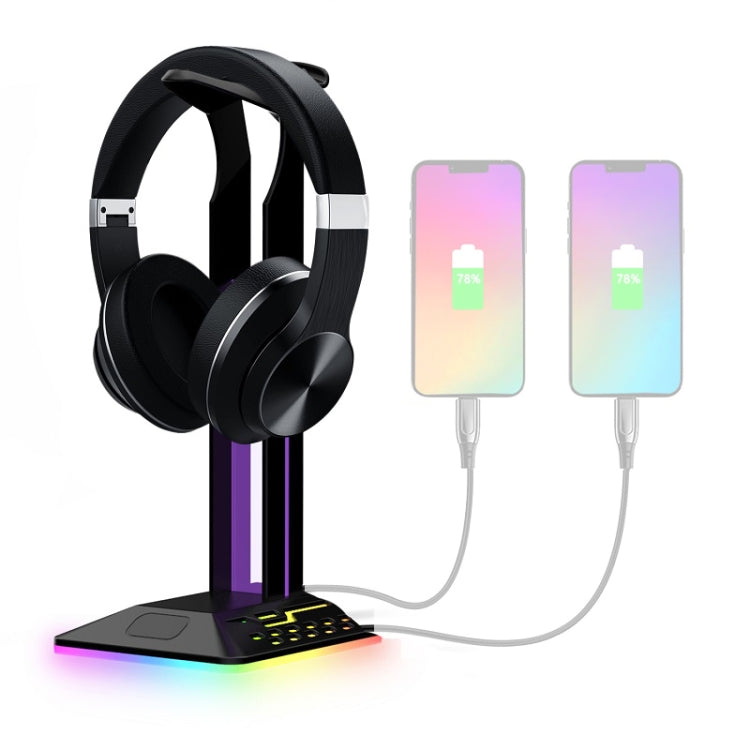 Soporte para auriculares para juegos con doble USB RGB que cambia de color