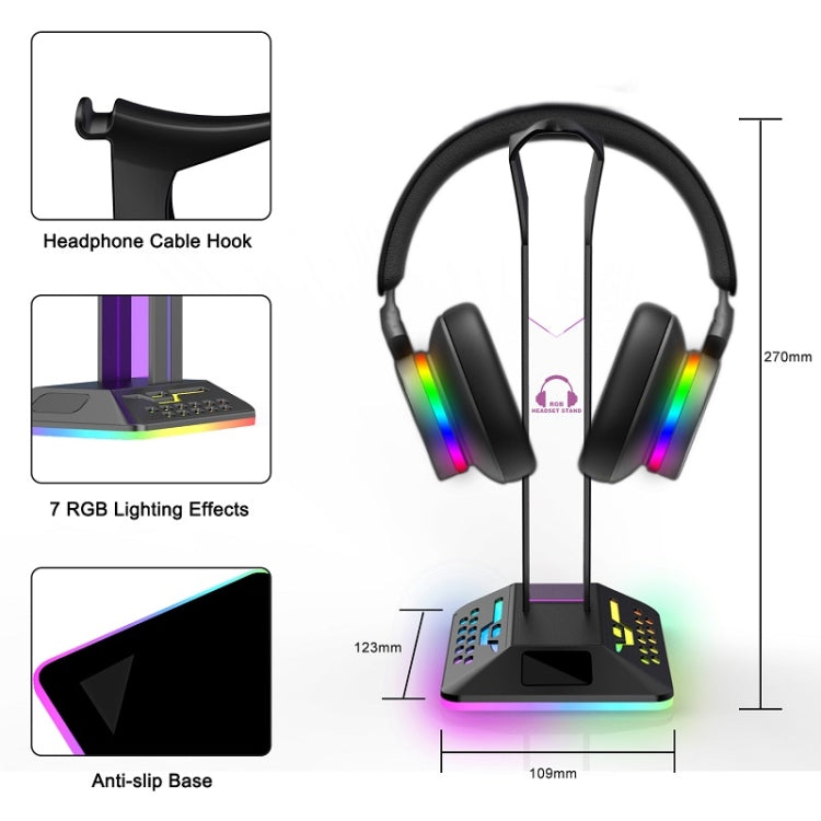 Soporte para auriculares para juegos con doble USB RGB que cambia de color