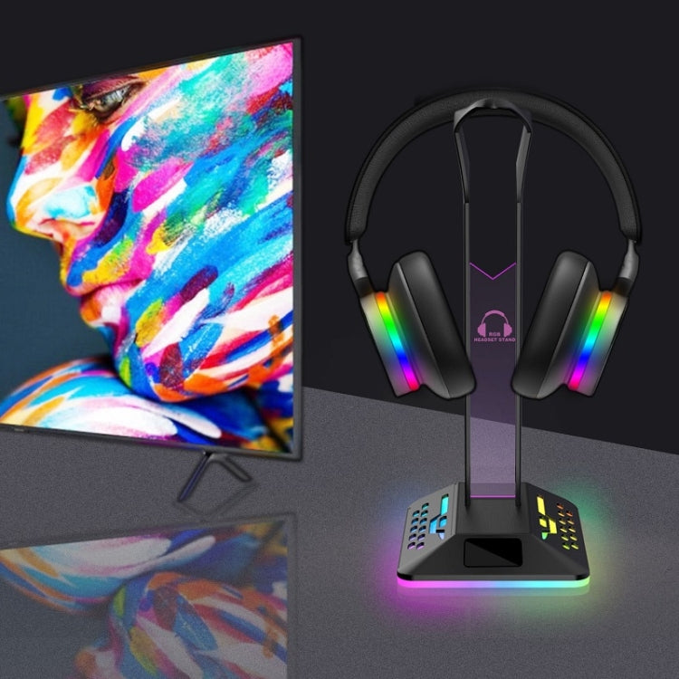 Soporte para auriculares para juegos con doble USB RGB que cambia de color
