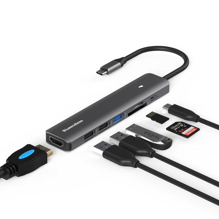 Blueendless Type-C+USB 3.0/2.0+HDMI4K HUB, Especificación:, 7 in 1, 5 in 1