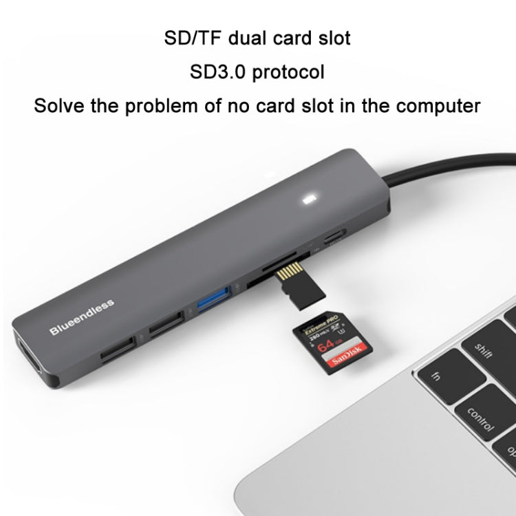 Blueendless Type-C+USB 3.0/2.0+HDMI4K HUB, Especificación:, 7 in 1, 5 in 1