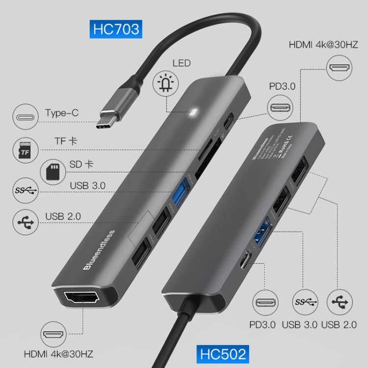 Blueendless Type-C+USB 3.0/2.0+HDMI4K HUB, Especificación:, 7 in 1, 5 in 1