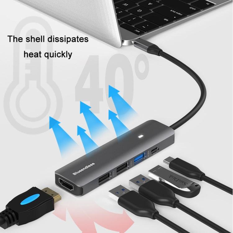 Blueendless Type-C+USB 3.0/2.0+HDMI4K HUB, Especificación:, 7 in 1, 5 in 1