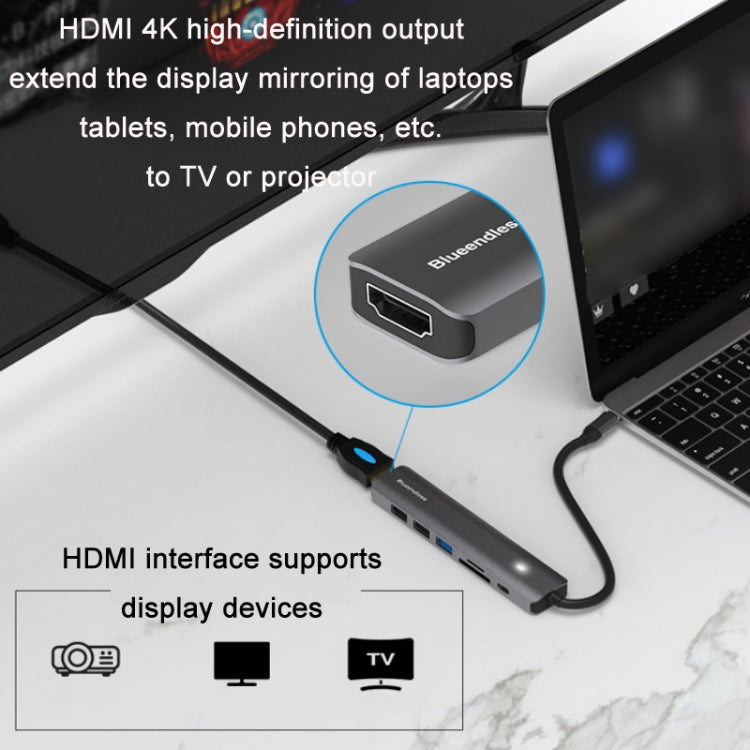 Blueendless Type-C+USB 3.0/2.0+HDMI4K HUB, Especificación:, 7 in 1, 5 in 1