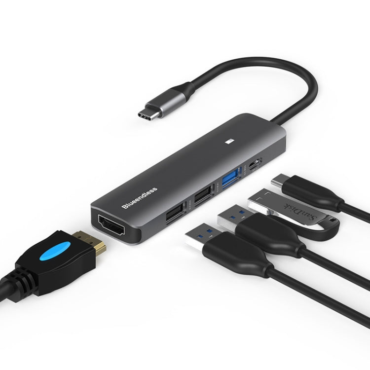 Blueendless Type-C+USB 3.0/2.0+HDMI4K HUB, Especificación:, 7 in 1, 5 in 1