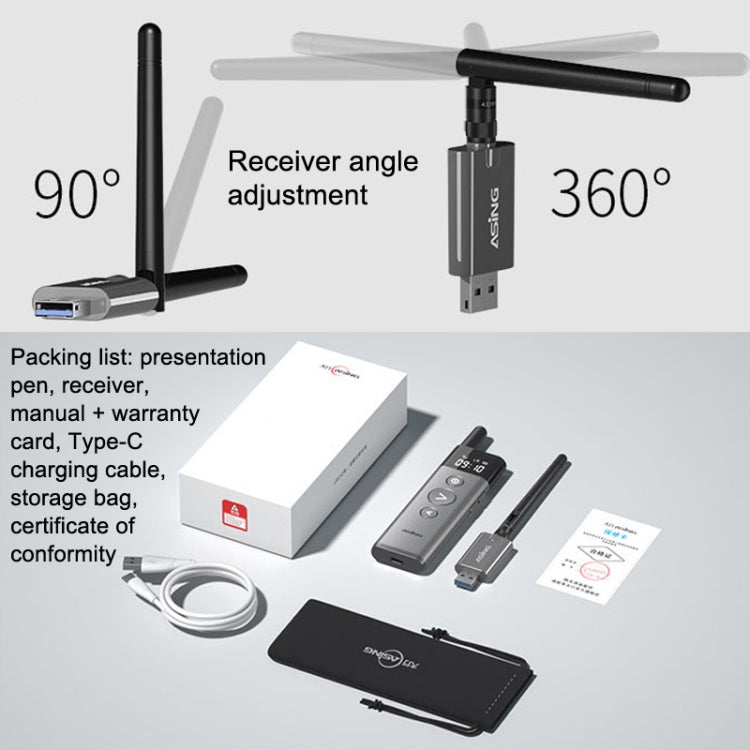 ASiNG A10 Green Light PPT Page Turning Pen Remote Control Presentation Pen, Capacidad:, A10 128M (Gray), A10 32G (Gray)